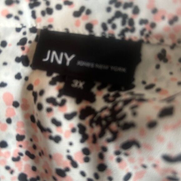 JNY Jones New York White/Black/Peach dotted print V-neck tunic, size 3X - Picture 4 of 5